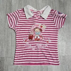 Vintage 2004 Strawberry Shortcake + Custard "Going Places" Polo Shirt Youth Girl